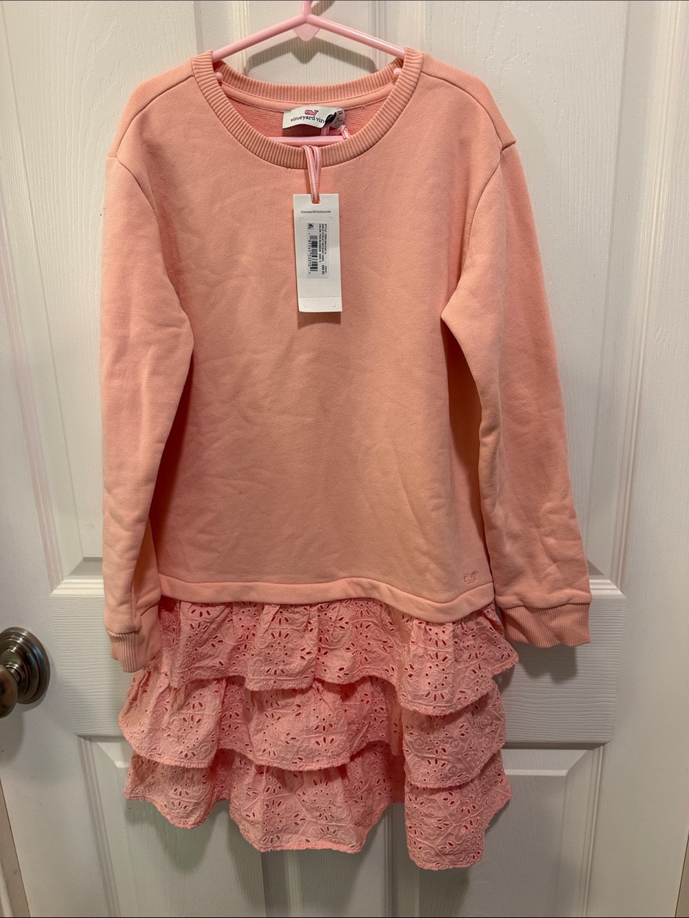 Vineyard Vines Pink Tiered Eyelet Sweatshirt Dress